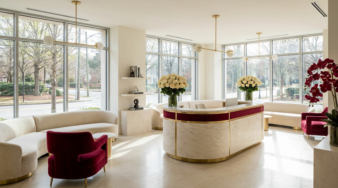 The reception and waiting area at J. Patrick Posey, DMD in Buckhead, Atlanta